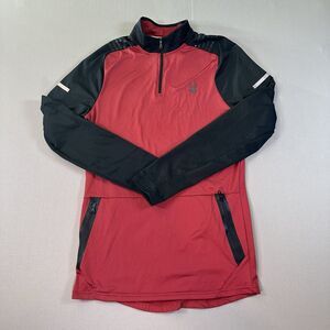 Spyder Active Mens Medium Red Black Quarter Zip Long Sleeve Cross Body Pocket